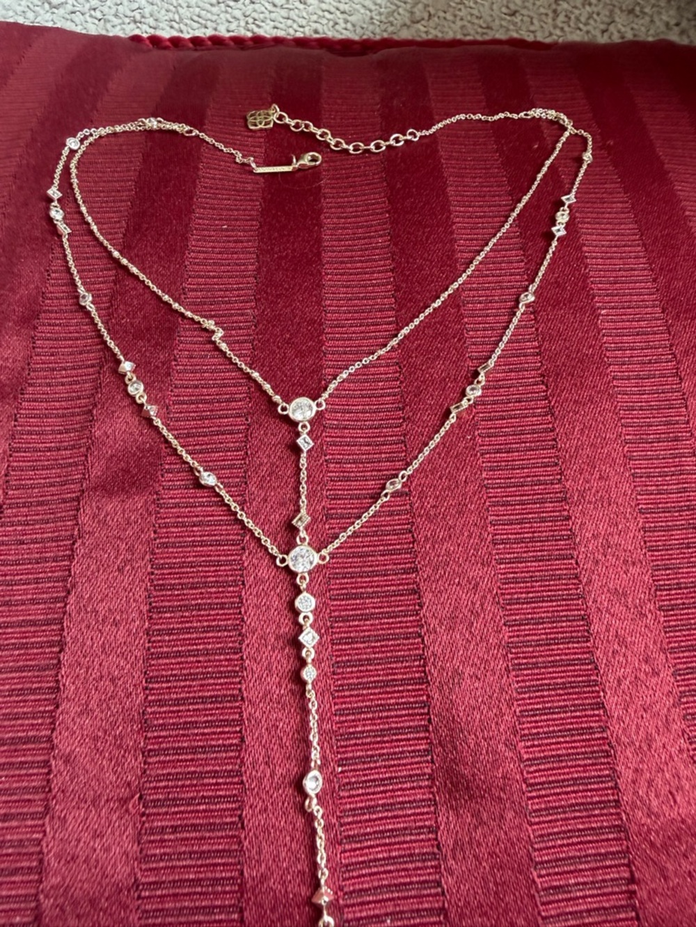 Kendra Scott Crystal Layered Lariat Necklace Silver - Picture 4 of 7